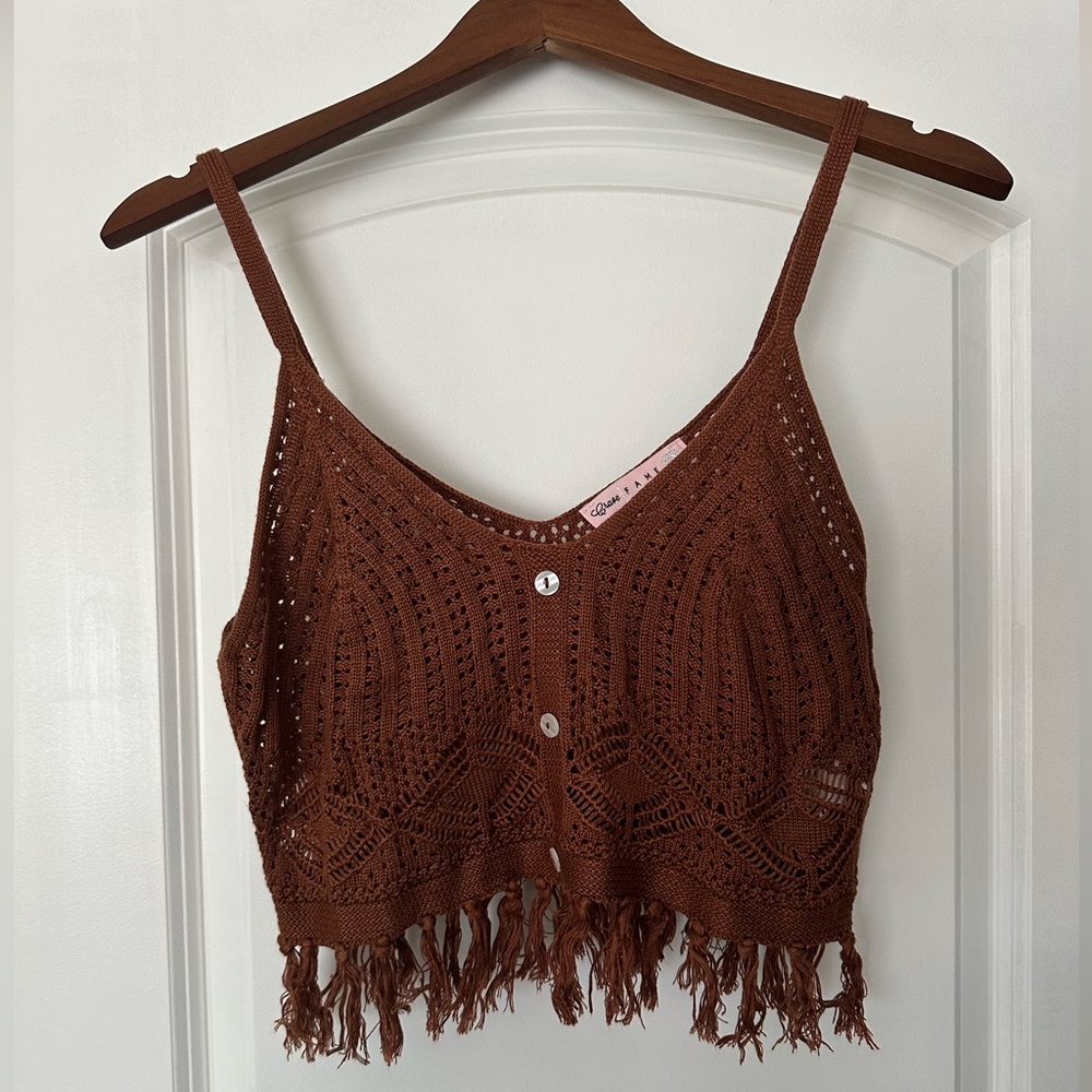 Women’s Cotton/Crochet Fringe Crop Tank Size L
